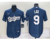 Men's Los Angeles Dodgers #9 Gavin Lux Navy Blue Pinstripe Stitched MLB Cool Base Nike Jersey