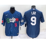 Men's Los Angeles Dodgers #9 Gavin Lux Number Navy Blue Pinstripe 2020 World Series Cool Base Nike Jersey