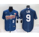 Mens Los Angeles Dodgers #9 Gavin Lux Number Rainbow Blue Red Pinstripe Mexico Cool Base Nike Jersey