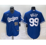 Mens Los Angeles Dodgers #99 Joe Kelly Number Blue Stitched Cool Base Nike Jersey