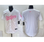 Men's Los Angeles Dodgers Blank White Pink Vapor Limited Stitched Baseball Jersey