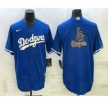 Men's Los Angeles Dodgers Blue Team Big Logo Cool Base Stitched Baseball Jersey