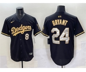 Men's Los Angeles Dodgers Front #8 Back #24 Kobe Bryant Black Gold Limited Stitched Jersey