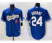 Men's Los Angeles Dodgers Front #8 Back #24 Kobe Bryant Blue Gold Cool Base Stitched Jersey