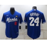 Men's Los Angeles Dodgers Front #8 Back #24 Kobe Bryant Royal 'Mamba' Throwback With KB Patch Cool Base Stitched Jersey