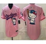 Men's Los Angeles Dodgers Pink Hello Kitty Big Logo 2025 World Series Champions Limited Jersey