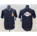 Men's Los Angeles Dodgers Team Big Logo Black Cool Base Stitched Baseball Jerseys