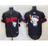 Men's Los Angeles Dodgers Team Big Logo Black Hello Kitty Night 2025 World Series Champions Patch Stitched Baseball Jersey
