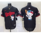 Men's Los Angeles Dodgers Team Big Logo Black Hello Kitty Night 2025 World Series Champions Patch Stitched Baseball Jersey