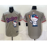 Men's Los Angeles Dodgers Team Big Logo Grey Hello Kitty Night 2025 World Series Champions Patch Stitched Baseball Jersey