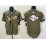 Men's Los Angeles Dodgers Team Big Logo Olive 2026 Armed Forces Day Stitched Baseball Jersey