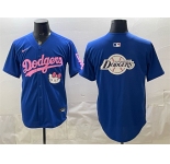 Men's Los Angeles Dodgers Team Big Logo Royal Hello Kitty Night Stitched Baseball Jersey