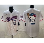 Men's Los Angeles Dodgers Team Big Logo White Hello Kitty Night 2025 World Series Champions Patch Stitched Baseball Jersey