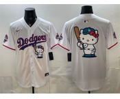 Men's Los Angeles Dodgers Team Big Logo White Hello Kitty Night 2025 World Series Champions Patch Stitched Baseball Jersey