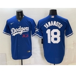 Men's Los Angeles Dodgers x KAWS #18 Yoshinobu Yamamoto Royal Vapor Premier Limited Stitched Baseball Jersey