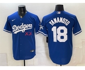 Men's Los Angeles Dodgers x KAWS #18 Yoshinobu Yamamoto Royal Vapor Premier Limited Stitched Baseball Jersey