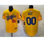 Men's Los Angeles Dodgers x One Piece #00 Ace Yellow Vapor Premier Limited Stitched Baseball Jersey