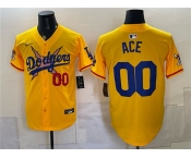 Men's Los Angeles Dodgers x One Piece #00 Ace Yellow Vapor Premier Limited Stitched Baseball Jersey