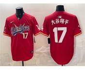 Men's Los Angeles Dodgers x One Piece #17 大谷翔平 Red Vapor Premier Limited Stitched Baseball Jersey