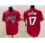 Men's Los Angeles Dodgers x One Piece #17 Shohei Ohtani Red Vapor Premier Limited Stitched Baseball Jersey