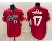 Men's Los Angeles Dodgers x One Piece #17 Shohei Ohtani Red Vapor Premier Limited Stitched Baseball Jersey