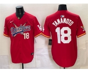 Men's Los Angeles Dodgers x One Piece #18 Yoshinobu Yamamoto Red Vapor Premier Limited Stitched Baseball Jersey