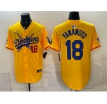 Men's Los Angeles Dodgers x One Piece #18 Yoshinobu Yamamoto Yellow Vapor Premier Limited Stitched Baseball Jersey