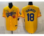 Men's Los Angeles Dodgers x One Piece #18 Yoshinobu Yamamoto Yellow Vapor Premier Limited Stitched Baseball Jersey