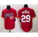 Men's Los Angeles Dodgers x One Piece #29 Tarik Skubal Red Vapor Premier Limited Stitched Baseball Jersey