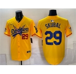 Men's Los Angeles Dodgers x One Piece #29 Tarik Skubal Yellow Vapor Premier Limited Baseball Jersey