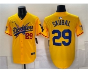 Men's Los Angeles Dodgers x One Piece #29 Tarik Skubal Yellow Vapor Premier Limited Baseball Jersey
