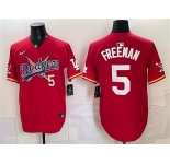 Men's Los Angeles Dodgers x One Piece #5 Freddie Freeman Red Vapor Premier Limited Stitched Baseball Jersey