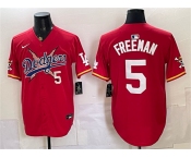 Men's Los Angeles Dodgers x One Piece #5 Freddie Freeman Red Vapor Premier Limited Stitched Baseball Jersey