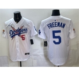 Men's Los Angeles Dodgers x One Piece #5 Freddie Freeman White Vapor Premier Limited Stitched Baseball Jersey