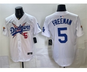 Men's Los Angeles Dodgers x One Piece #5 Freddie Freeman White Vapor Premier Limited Stitched Baseball Jersey