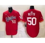 Men's Los Angeles Dodgers x One Piece #50 Mookie Betts Red Vapor Premier Limited Stitched Baseball Jersey