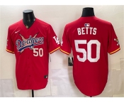 Men's Los Angeles Dodgers x One Piece #50 Mookie Betts Red Vapor Premier Limited Stitched Baseball Jersey