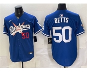 Men's Los Angeles Dodgers x One Piece #50 Mookie Betts Royal Vapor Premier Limited Stitched Baseball Jersey