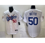Men's Los Angeles Dodgers x One Piece #50 Mookie Betts White Vapor Premier Limited Stitched Baseball Jersey