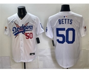 Men's Los Angeles Dodgers x One Piece #50 Mookie Betts White Vapor Premier Limited Stitched Baseball Jersey