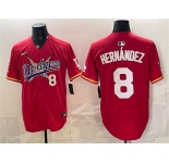 Men's Los Angeles Dodgers x One Piece #8 Enrique Hernández Red Vapor Premier Limited Stitched Baseball Jersey