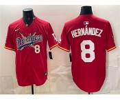 Men's Los Angeles Dodgers x One Piece #8 Enrique Hernández Red Vapor Premier Limited Stitched Baseball Jersey
