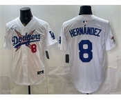 Men's Los Angeles Dodgers x One Piece #8 Enrique Hernández White Vapor Premier Limited Stitched Baseball Jersey