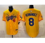Men's Los Angeles Dodgers x One Piece #8 Enrique Hernández Yellow Vapor Premier Limited Stitched Baseball Jersey