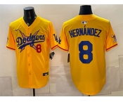Men's Los Angeles Dodgers x One Piece #8 Enrique Hernández Yellow Vapor Premier Limited Stitched Baseball Jersey