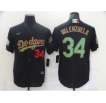 Men's Nike Los Angeles Dodgers #34 Fernando Valenzuela Black-Green 2020 World Series Jersey