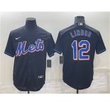 Men's New York Mets #12 Francisco Lindor Black Stitched MLB Cool Base Nike Jersey