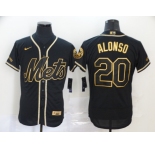 Nike Men's New York Mets #20 Pete Alonso Black Gold Fashion  Authentic Collection Baseball Jersey