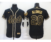Nike Men's New York Mets #20 Pete Alonso Black Gold Fashion Authentic Collection Baseball Jersey