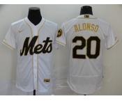 Nike Men's New York Mets #20 Pete Alonso White Gold Alternate Flex Base Authentic Collection Baseball Jersey